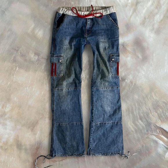 Clap Jeans Denim - Clap Jeans Vintage 2000s Low Rise Baggy Cargo Flare Jeans Blue Y2K Size 11